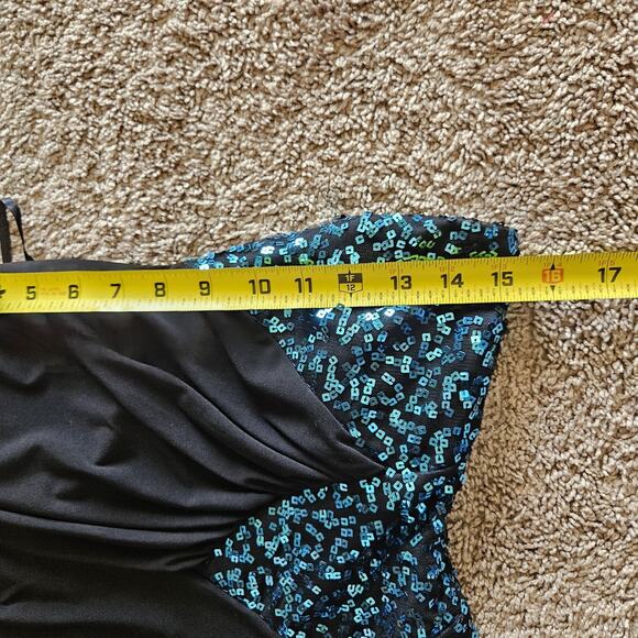 Vtg Y2K 90s Deb Strapless Mini Dress Size L Blue Sequin Bodycon Party HOCO Club - Picture 8 of 11